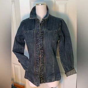 RXB M Denim Jean Shirt Jacket Double Ruffle Buttons 4 Pockets